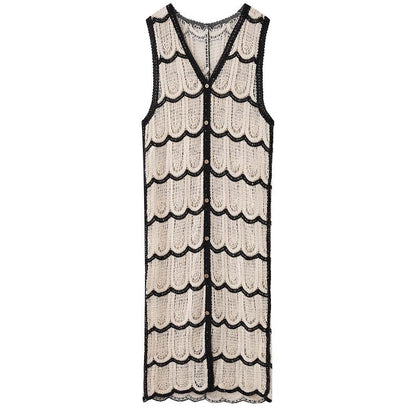 New French bohemian wave crochet long knitted cardigan holiday top women