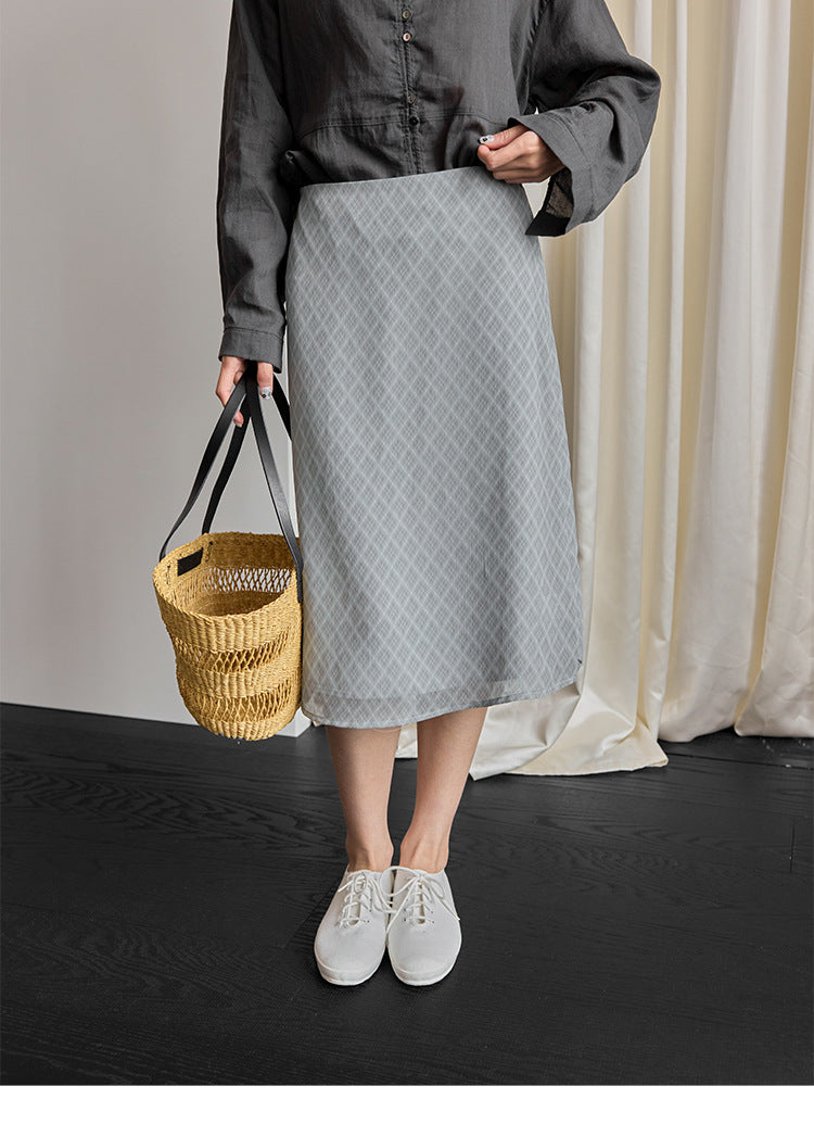 Light chiffon plaid print anti-light skirt