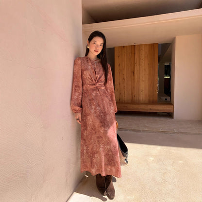 Loose straps slim long-sleeved floral dress