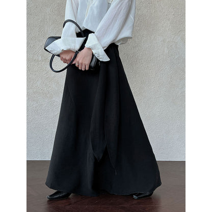 Korean style asymmetrical draped tie-waist midi skirt - new autumn design