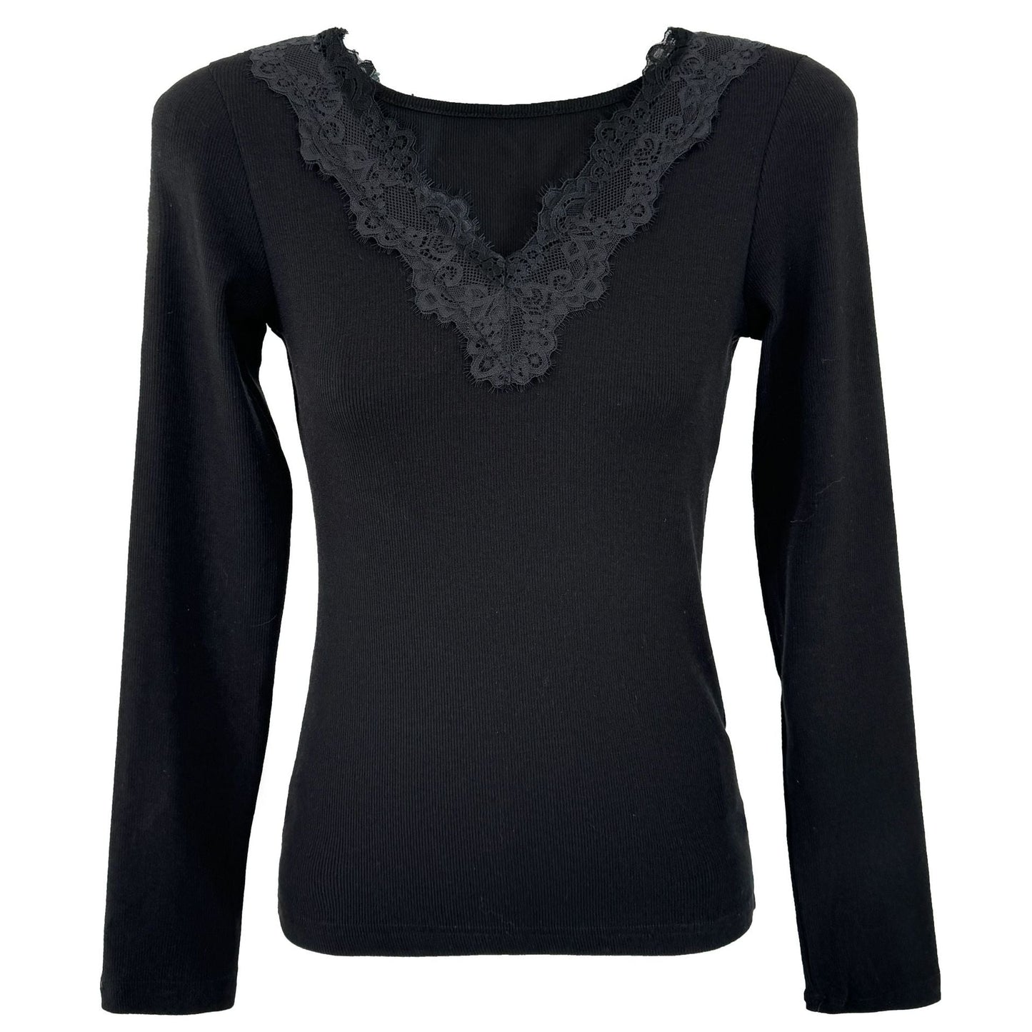 Korean gentle V-neck lace bottoming shirt women's early spring splicing knitted slim inner top