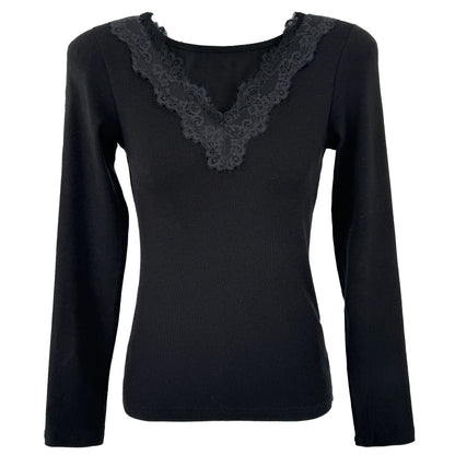 Korean gentle V-neck lace bottoming shirt women's early spring splicing knitted slim inner top