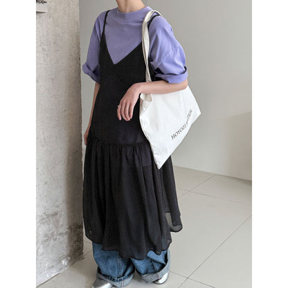 Casual solid color polished loose shoulder short sleeve women's early spring new silhouette simple round neck T-shirt