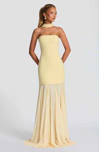 Ribbon gauze splicing tube top skirt slim fit sexy backless dress