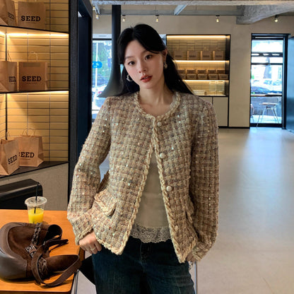 tweed sequined twist small fragrant short coat female