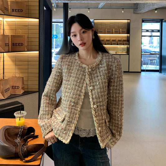 tweed sequined twist small fragrant short coat female