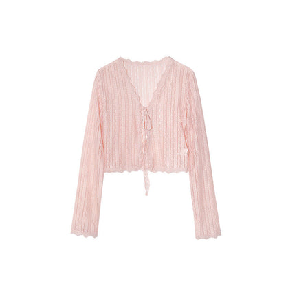 Thin Platycodon crochet long-sleeved lace cardigan women