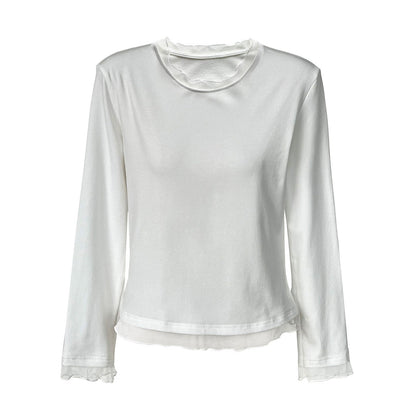 Korean fake two-piece lace-edged inner top women's early spring fungus-edged polished bottoming shirt