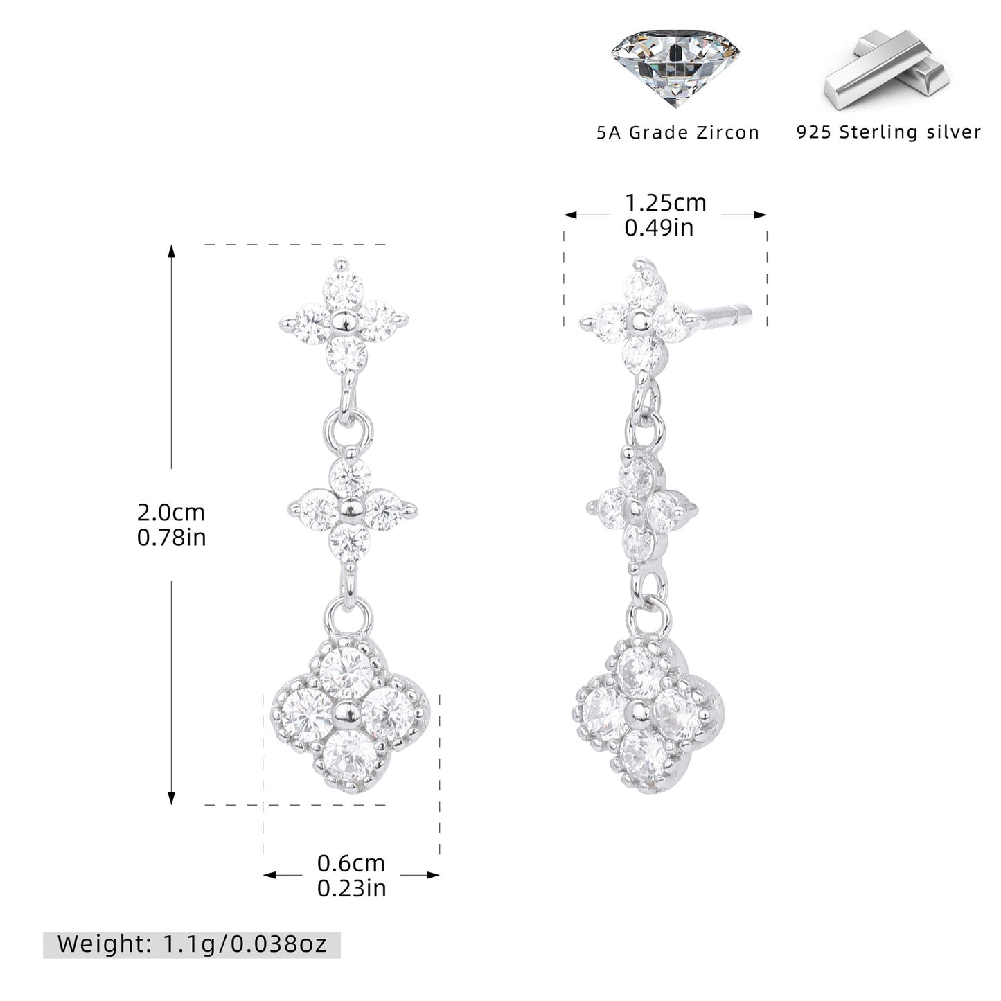 925 Sterling Silver Stud Earrings Color Zirconium Flower Earrings