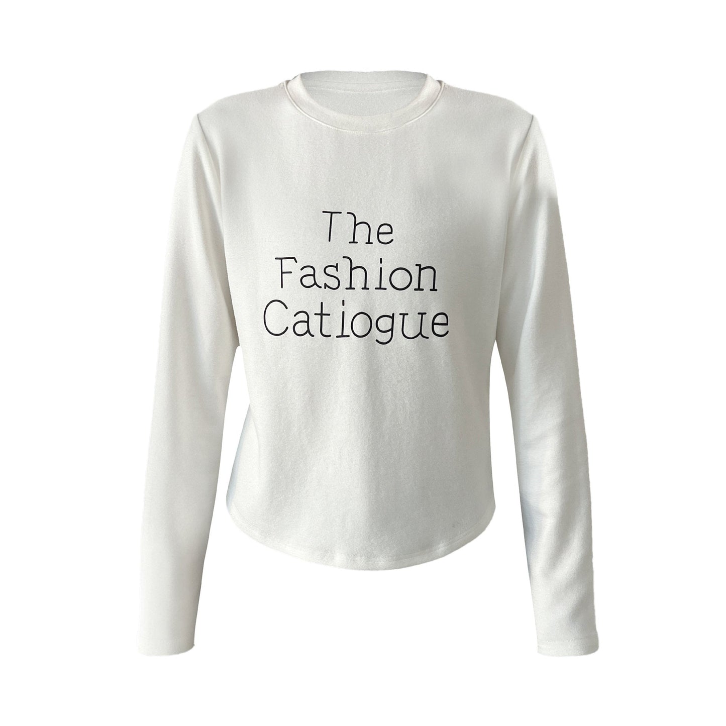 Korean printed letter double-sided velvet long-sleeved bottoming shirt women's winter round neck skin-friendly elastic top