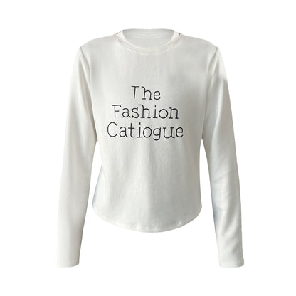 Korean printed letter double-sided velvet long-sleeved bottoming shirt women's winter round neck skin-friendly elastic top