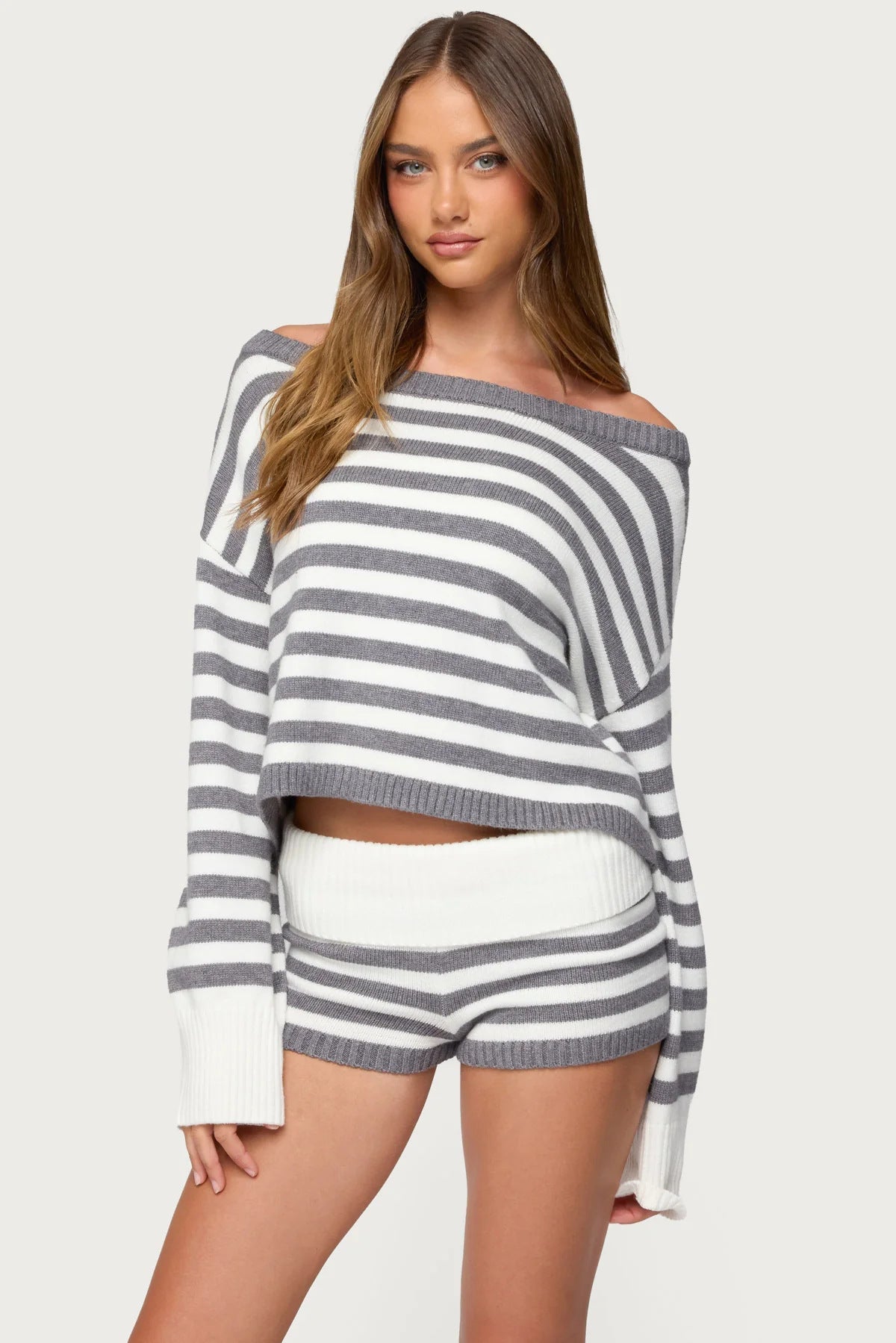 Striped Knit Top and Shorts Set