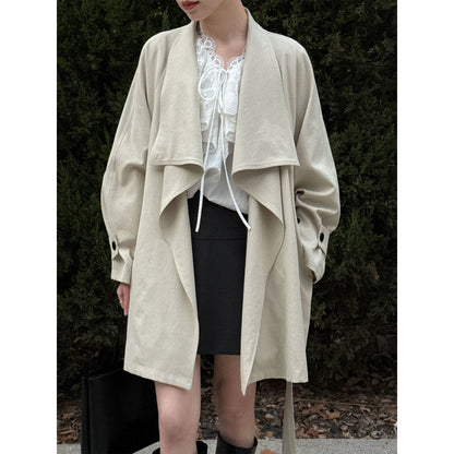 Retro temperament high-end silhouette coat women's 26 spring new lotus leaf lapel trench coat