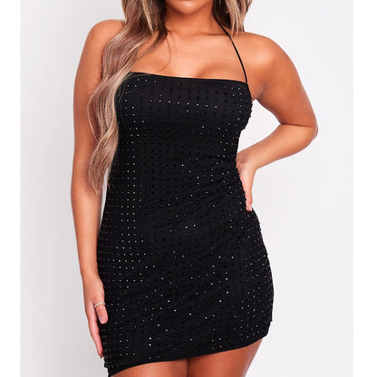 Sexy hottie backless hot diamond dress tube top suspender short skirt hip skirt