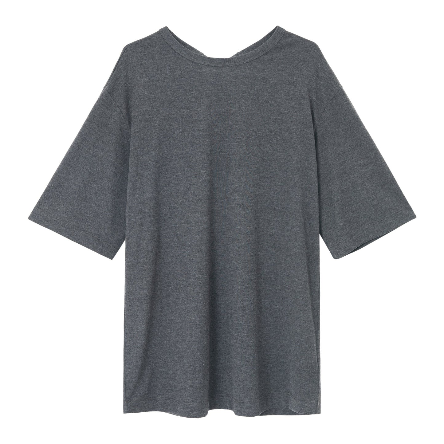 Autumn New Wool Blended Back Neck Split Strap Small Crew Neck Loose T-Shirt