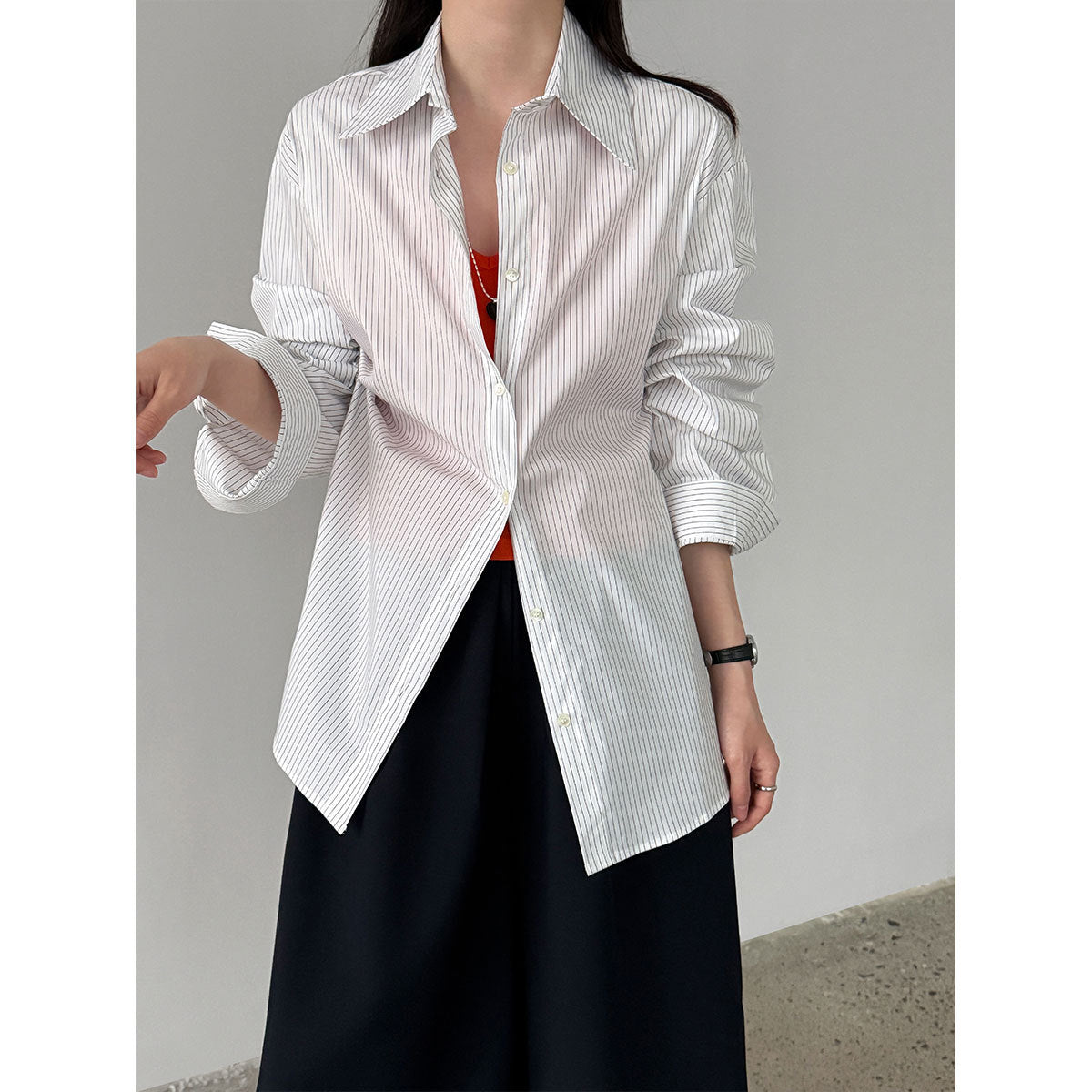 Korean striped irregular hem shirt women's 26 spring new loose lapel shirt jacket