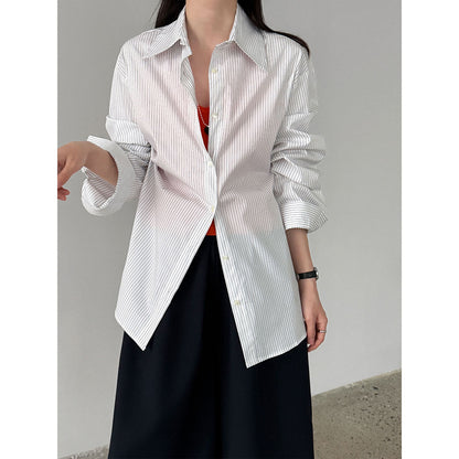 Korean striped irregular hem shirt women's 26 spring new loose lapel shirt jacket