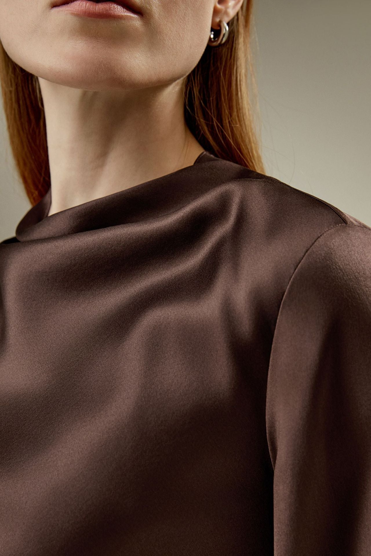 Stylish loose crew neck satin shirt