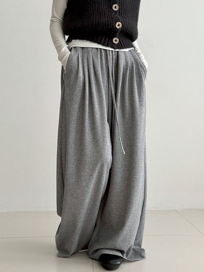 Pleated drawstring wide-leg pants sweatpants women's autumn new high-waisted thin lazy casual sweatpants