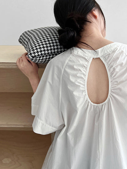 Korean version of the back hollow short-sleeved shirt women's summer new lazy wind loose backless shirt top