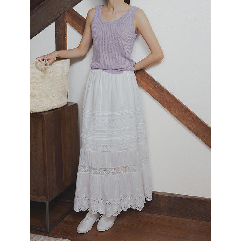 French romantic heavy industry lace embroidery splicing skirt summer new umbrella skirt