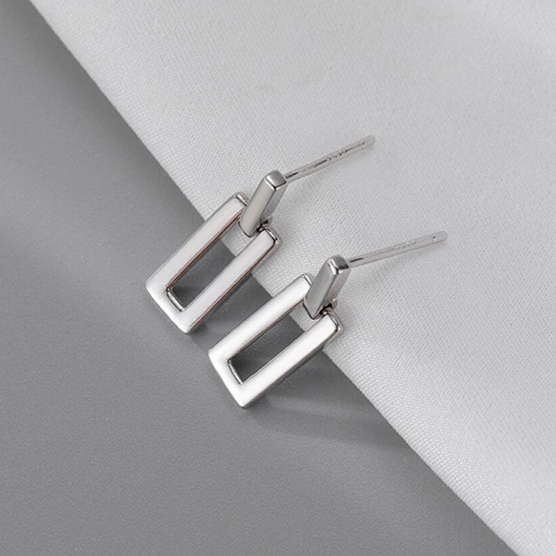 Silver Needle Small Geometric Square Earrings Metal Wind Simple Niche Cold Wind Earrings Earrings Minimalist Personality Earrings