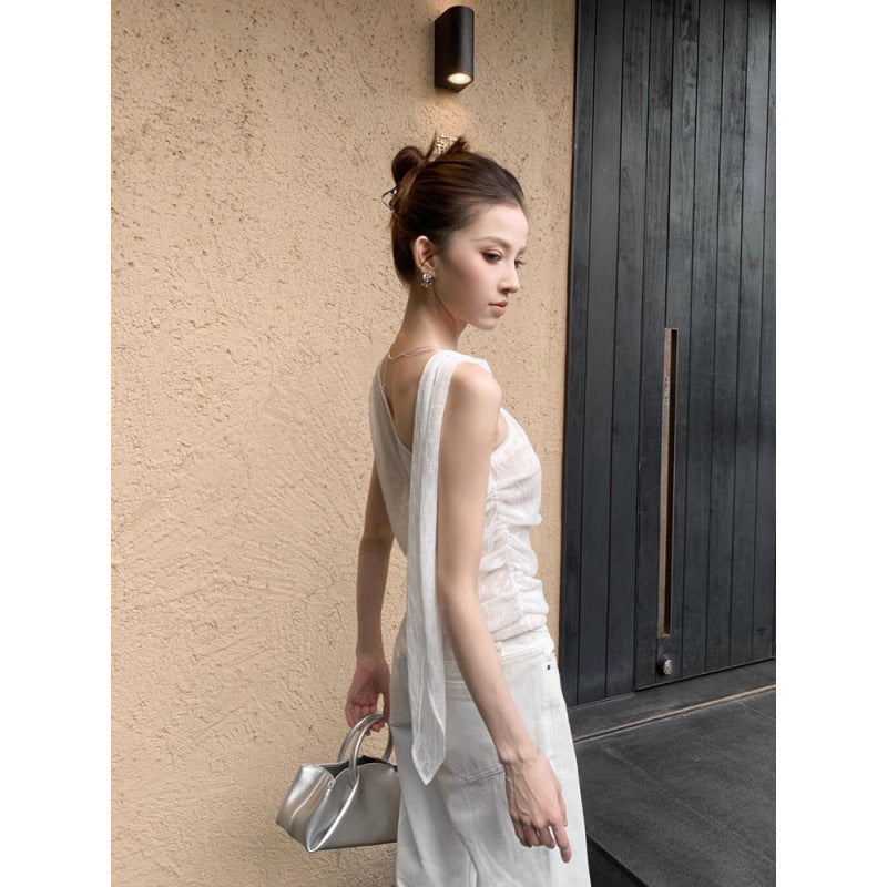 One-Shoulder Sleeveless Top Women Slim Fit Irregular Hem Vest