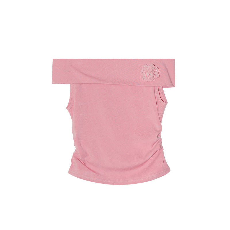 Women's Off-Shoulder Lotus-Leaf Sleeve Slim-Fit Cotton Top