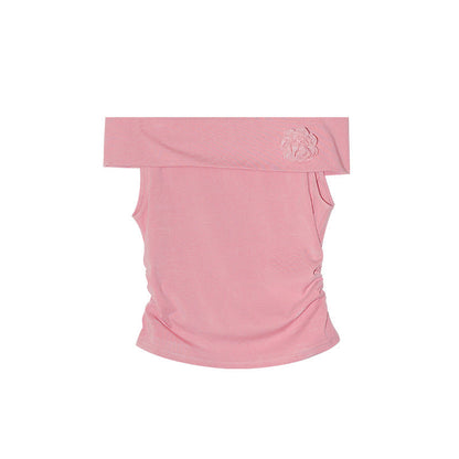 Women's Off-Shoulder Lotus-Leaf Sleeve Slim-Fit Cotton Top
