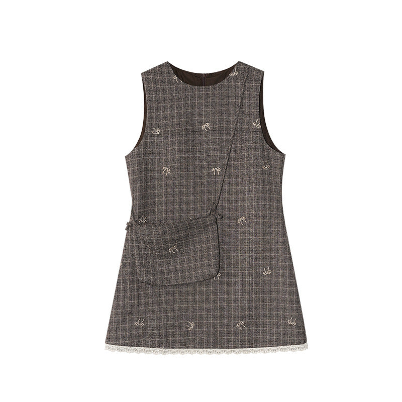 Women's Plaid Sleeveless Vest Midi Dress