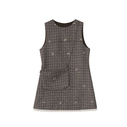Women's Plaid Sleeveless Vest Midi Dress