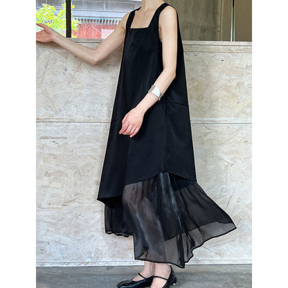 Design sleeveless organza patchwork mermaid dress summer Korean fake two-piece sundress