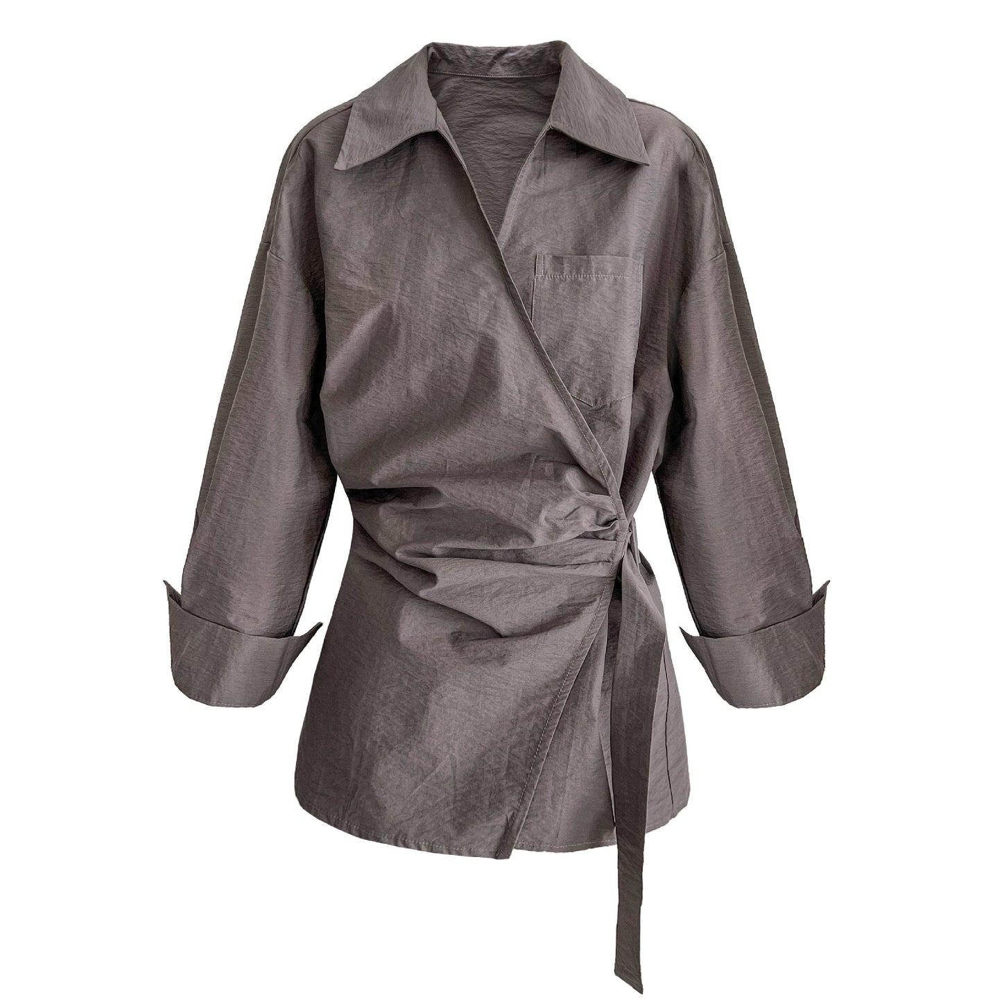 French design sense irregular cross strap shirt women's autumn new niche pleated top