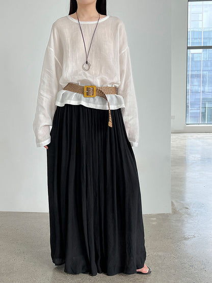 Gentle resort style drape solid color A-line large swing skirt women's summer 100 matching woven belt 9732