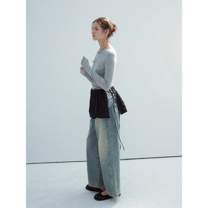 Spring new casual high-waisted mulberry silk lace-up simple and versatile ultra-short skirt