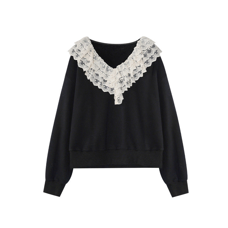 Sweet age-reducing pullover lace ruffle sweater woman