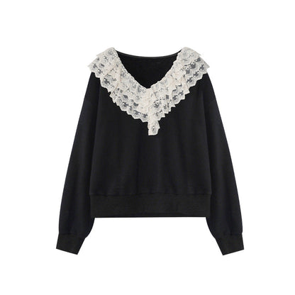 Sweet age-reducing pullover lace ruffle sweater woman