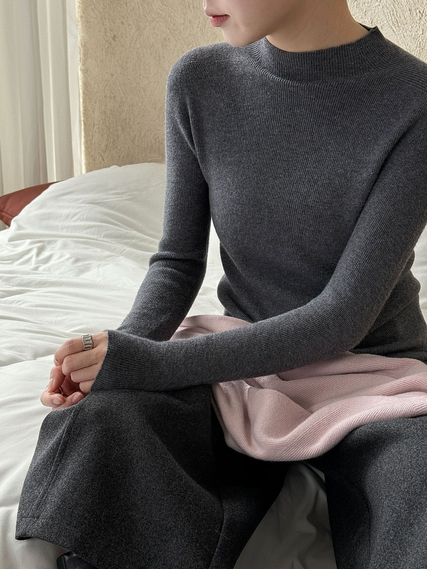 Wool semi-turtleneck seamless slim-fitting and thin inner women's autumn and winter new basic versatile bottoming shirt