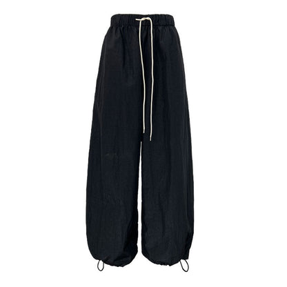 American street style glossy pleated casual pants women's summer new high-waisted sickle overalls