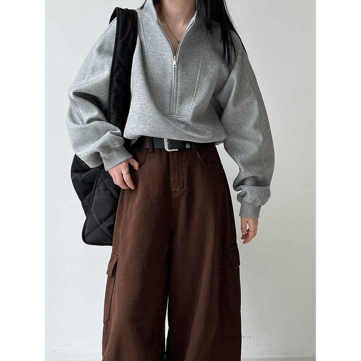 Korean retro big pocket tooling wide-leg pants