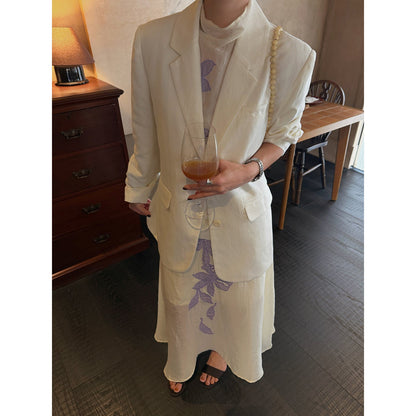 Heavy industry embroidered loose linen blazer