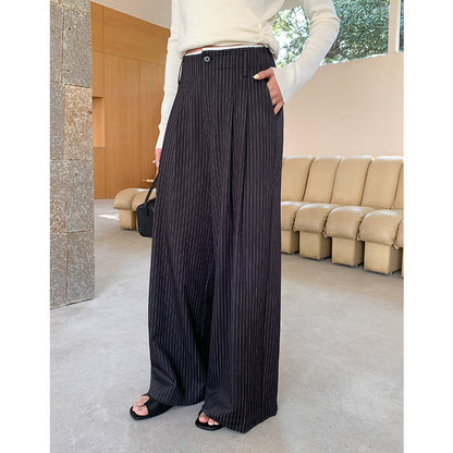 High-waisted drape loose straight-leg floor-length pants