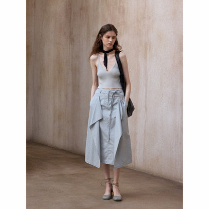 Summer soft long-staple cotton lace-up versatile commuter casual float irregular skirt