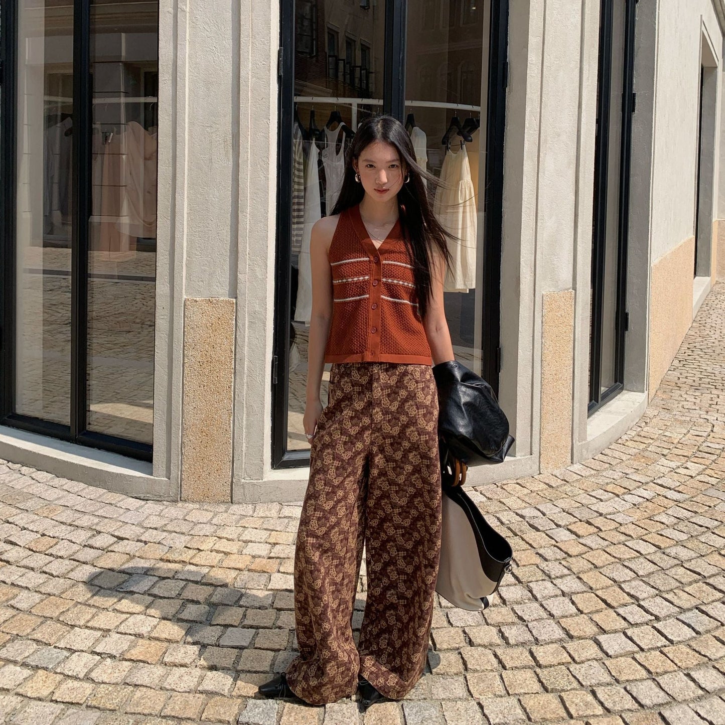 Skinny hips and high waists printed micro-pull pants