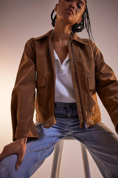 Brown Suede Maillard Jacket Women's Motorcycle Slim Fit Jacket