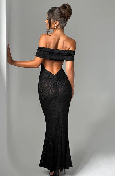 Lace one-shoulder dress backless sexy see-through bandeau skirt