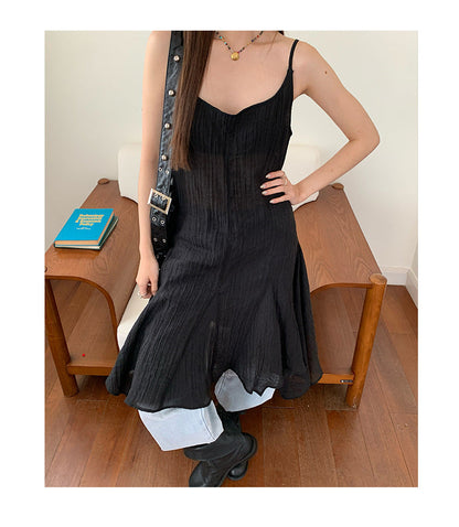 Summer French beautiful temperament stacked perspective Tencel thin dress S5091