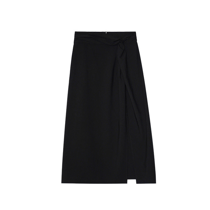 Early spring old money retro temperament long side split plaid skirt