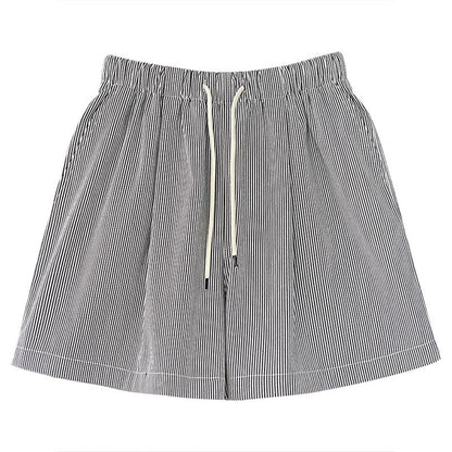 Korean style minimalist retro vertical striped casual hot pants - women's summer new high-waisted slimming a-line shorts