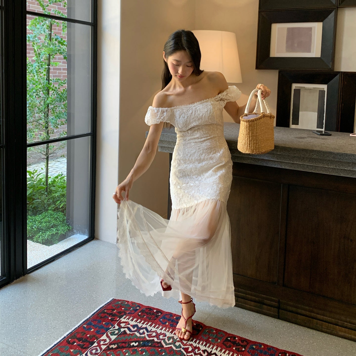Lace mesh stitching dress